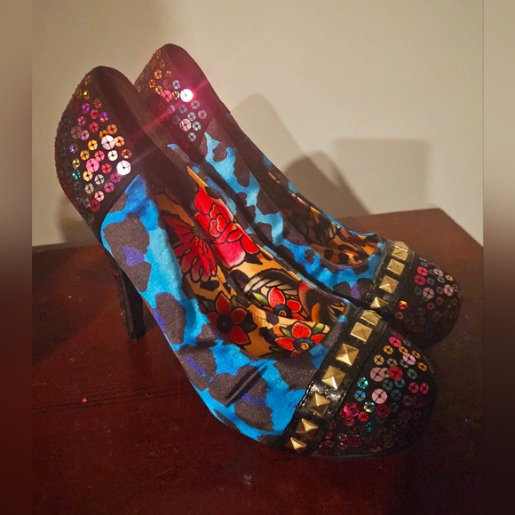 Vintage never worn Iron Fist size 39 women's multi-print mix media platform heel - Picture 10 of 10